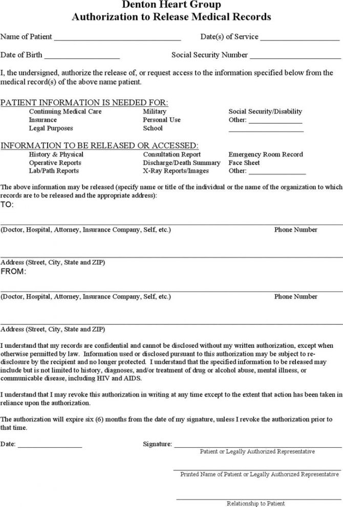 Free Free Generic Authorization To Release Medical Records Form Pdf 