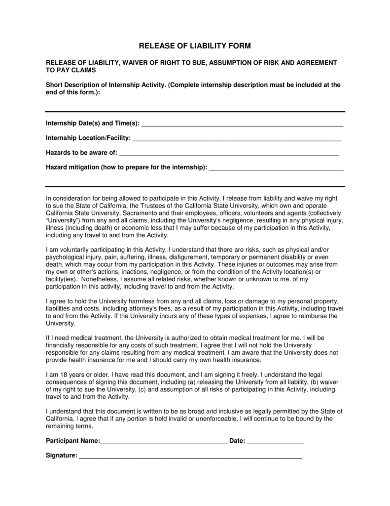 Free Liability Release Forms PDF Template Form Download