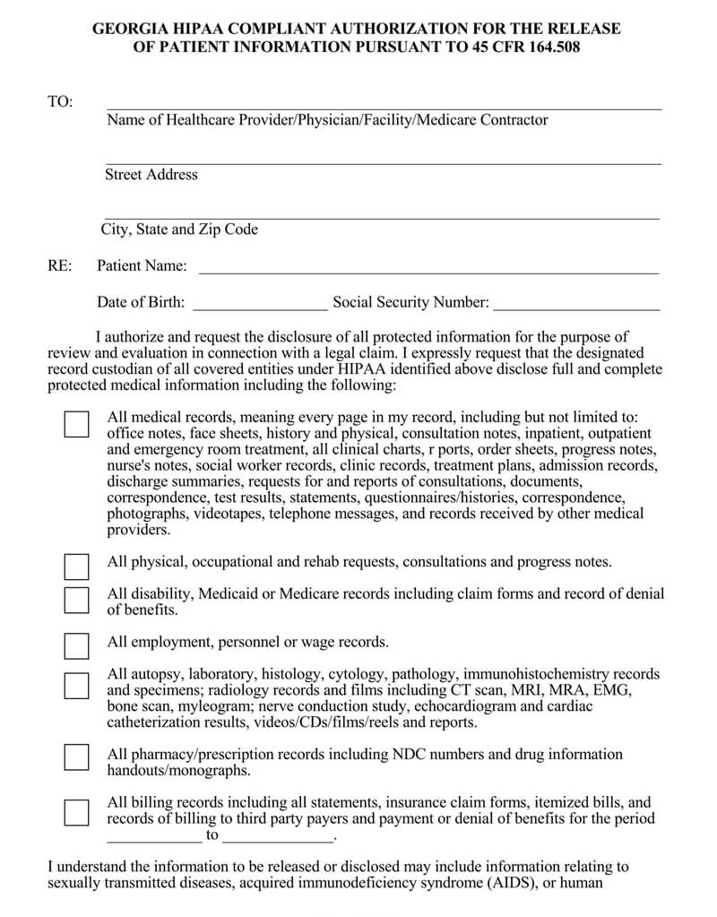 Free Medical Records Release Authorization Forms HIPAA 