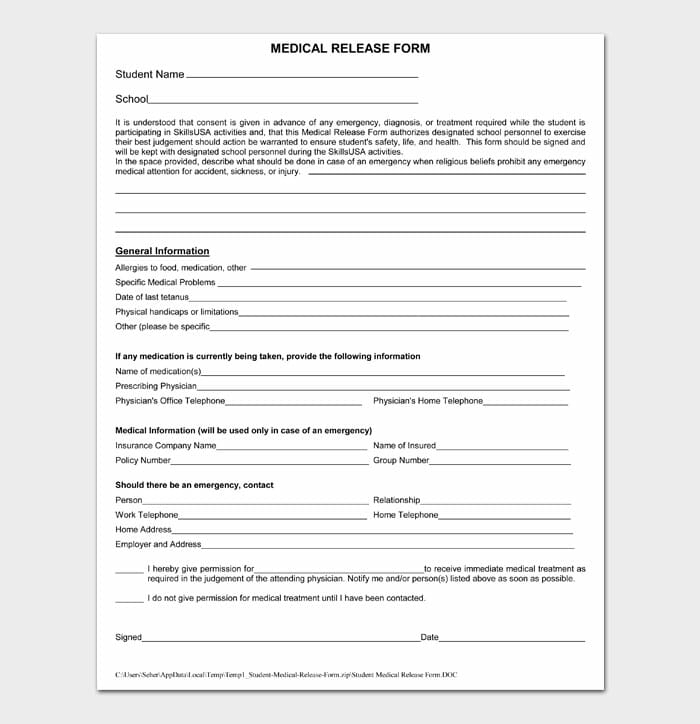Free Medical Release Form Templates Word PDF DocFormats