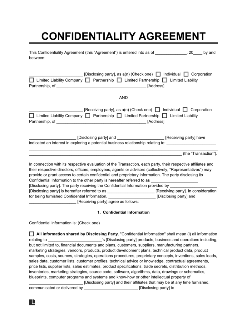 Free Non Disclosure Agreement NDA Template PDF Word