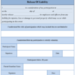 Free Printable Liability Release Form Sample Form GENERIC