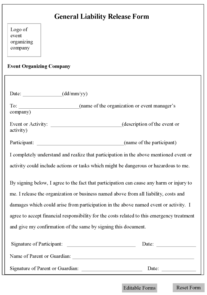 Free Printable Liability Waiver Form Template Form GENERIC 