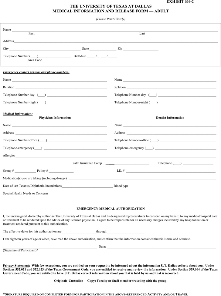 Free Texas Medical Release Form For Adult PDF 39KB 1 Page s 