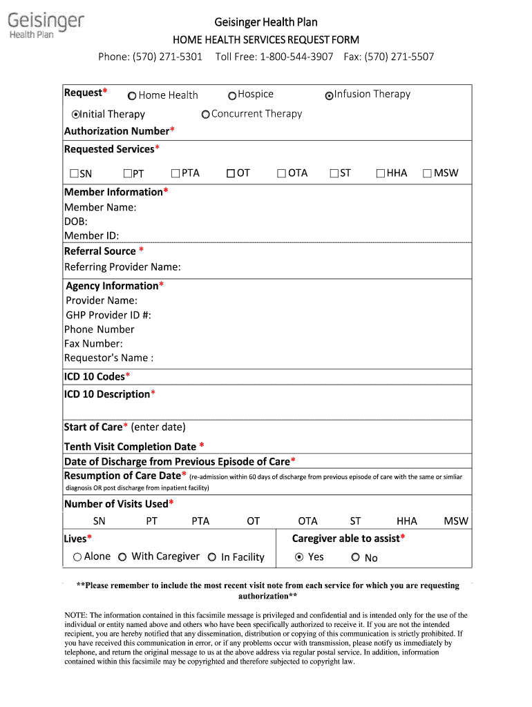 Geisinger Home Health Service Request Fill And Sign Printable 