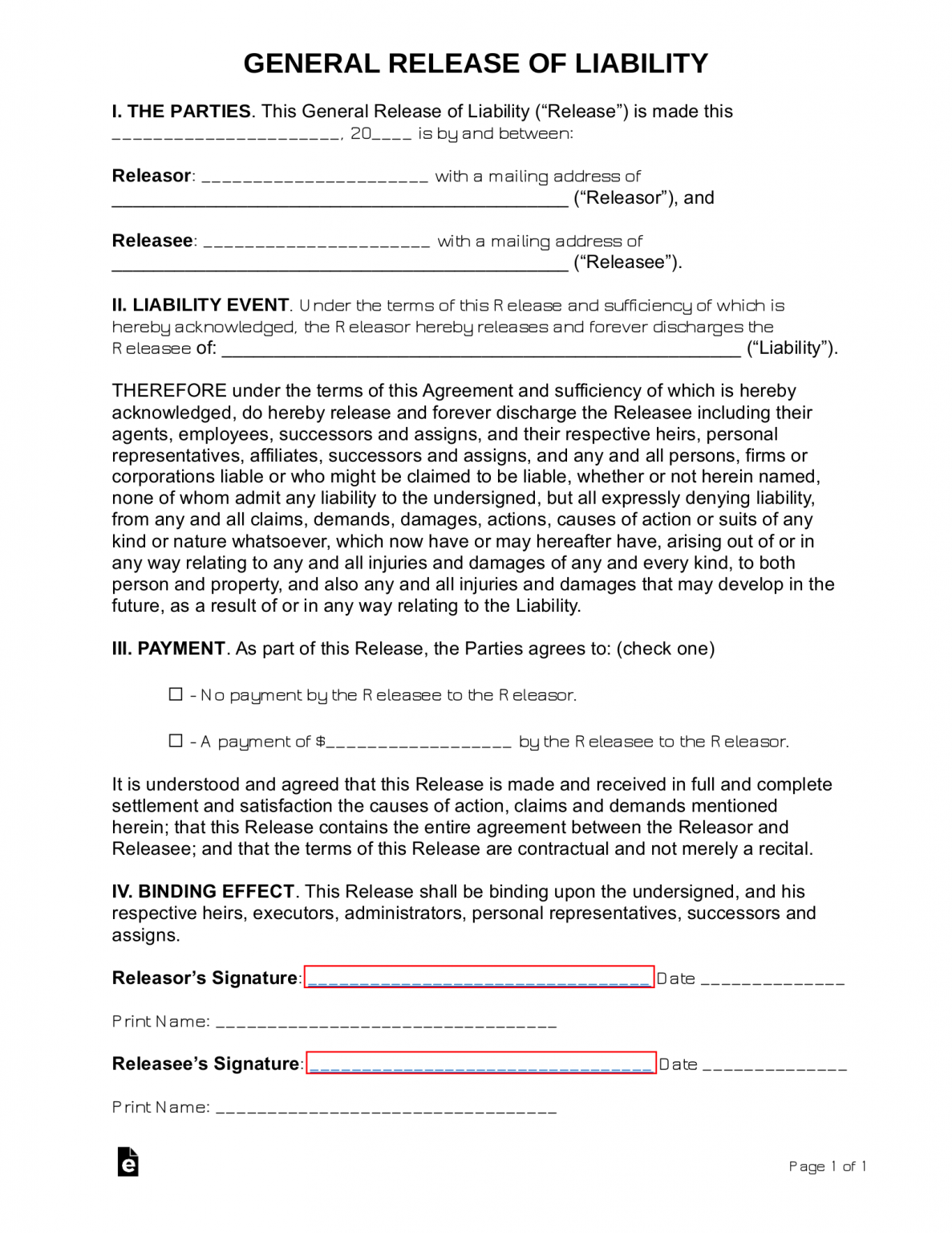 General Contractor Liability Release Form Printable Insurance