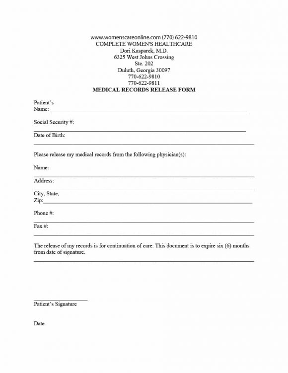 General Medical Records Release Form Sample Master Of Template Document