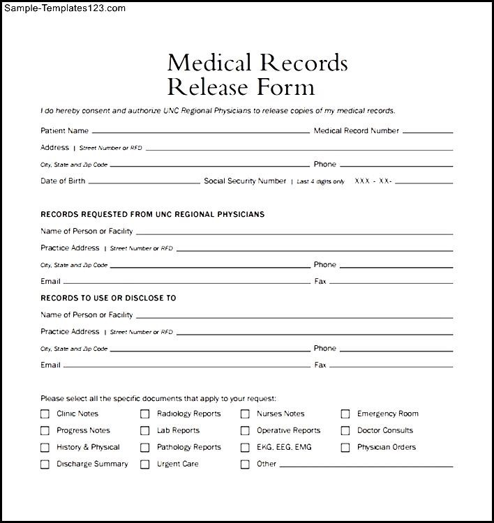 Generic Medical Records Release Form Template Business