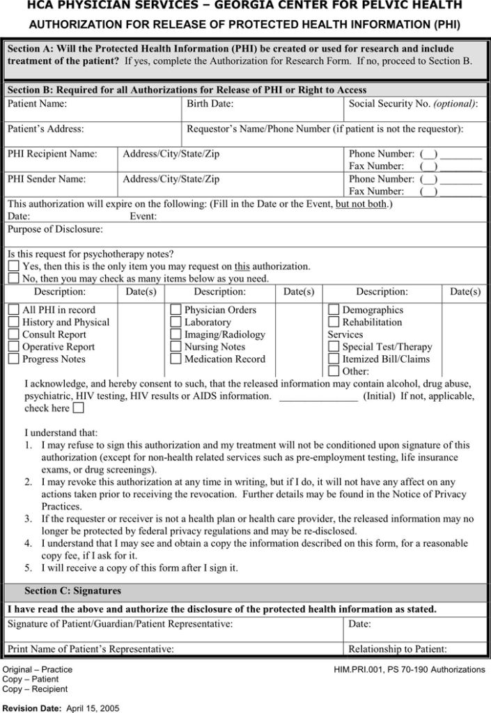 Georgia Medical Records Release Form Download Free Printable Blank 