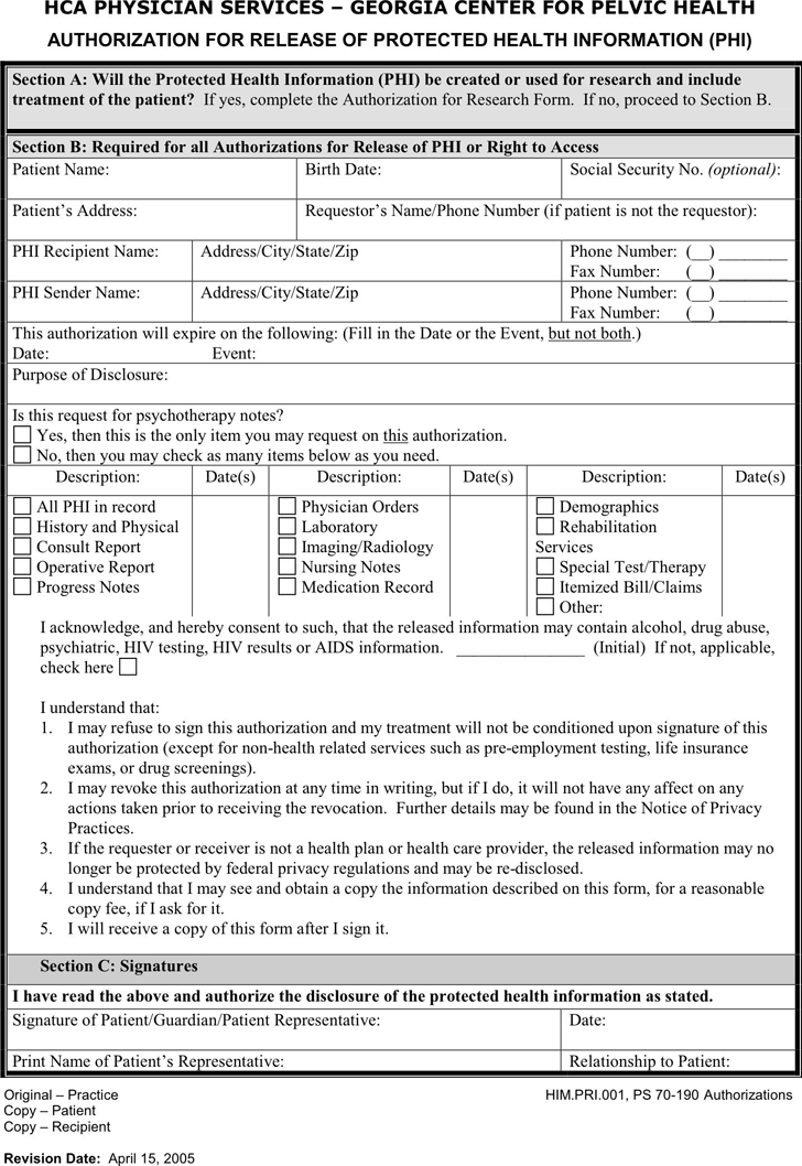 Georgia Medical Records Release Form Download Free Printable Blank