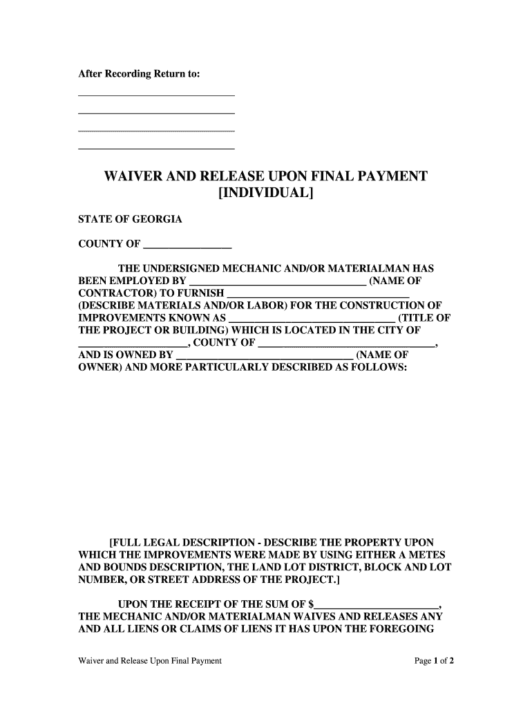 Georgia Waiver Form Fill Online Printable Fillable Blank PdfFiller