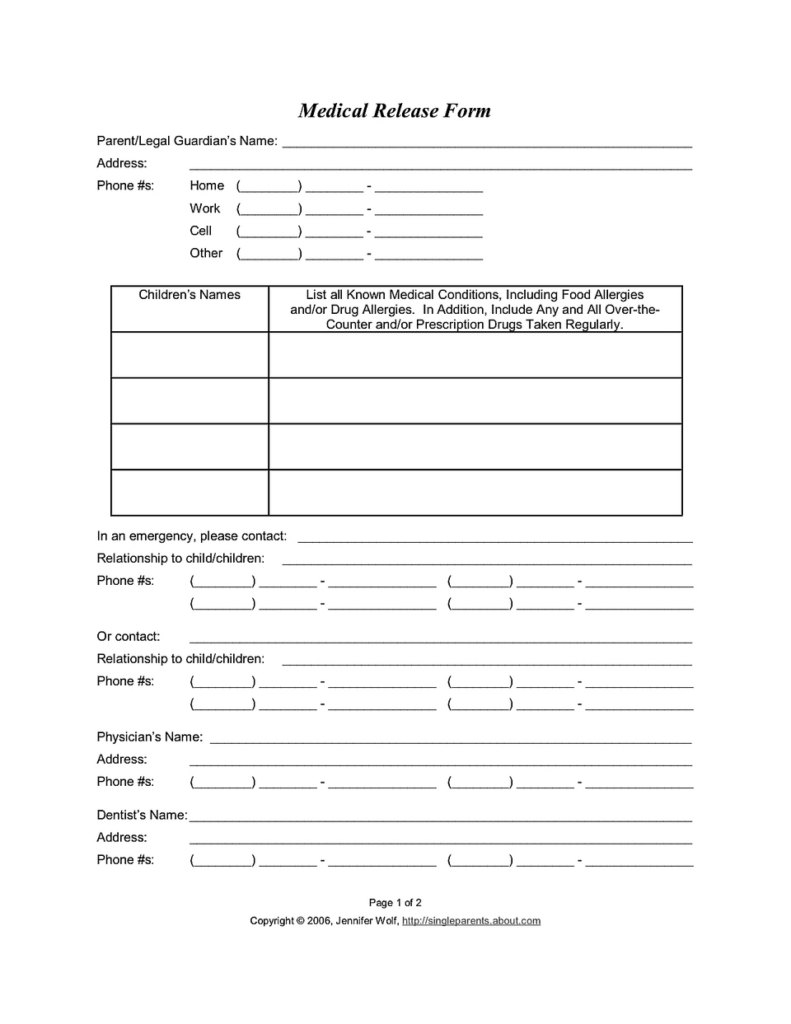 Grandparents Medical Consent Form Minor Child Eforms Free 