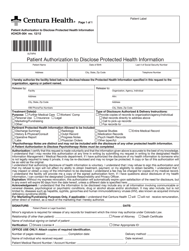 Health Patient Authorization Form Fill Out And Sign Printable PDF