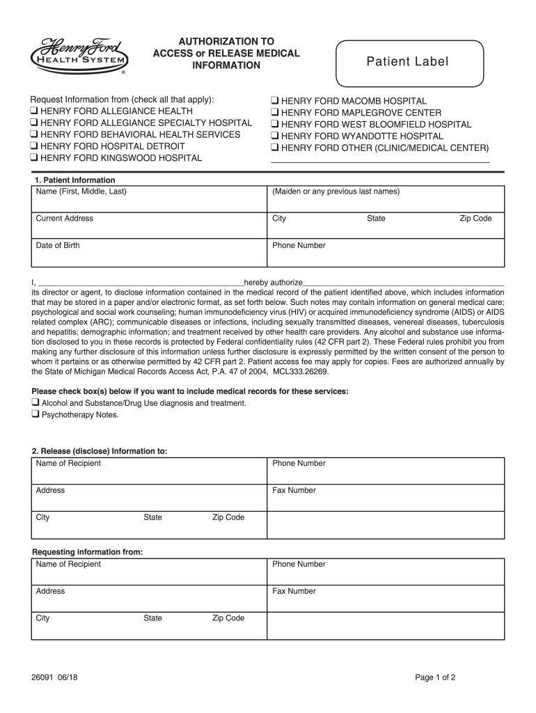 Henry Ford Medical Records Fill Out And Sign Printable PDF Template 