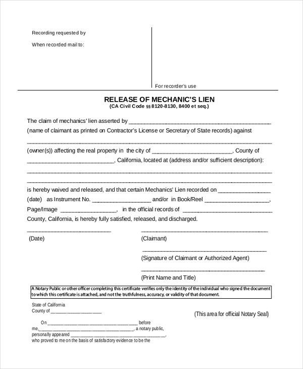 How To Fill Out A Lien Release Form Fill Out And Sign Printable Pdf 