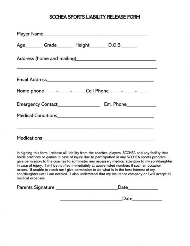 Injury Liability Release Form Template