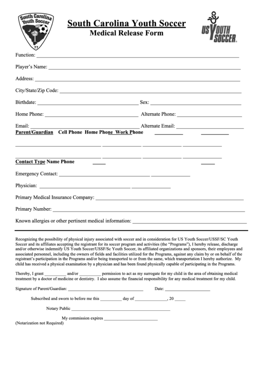 Kansas Youth Soccer Medical Release Form ReleaseForm