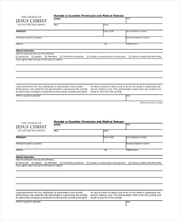 Lds Church Medical Release Form ReleaseForm