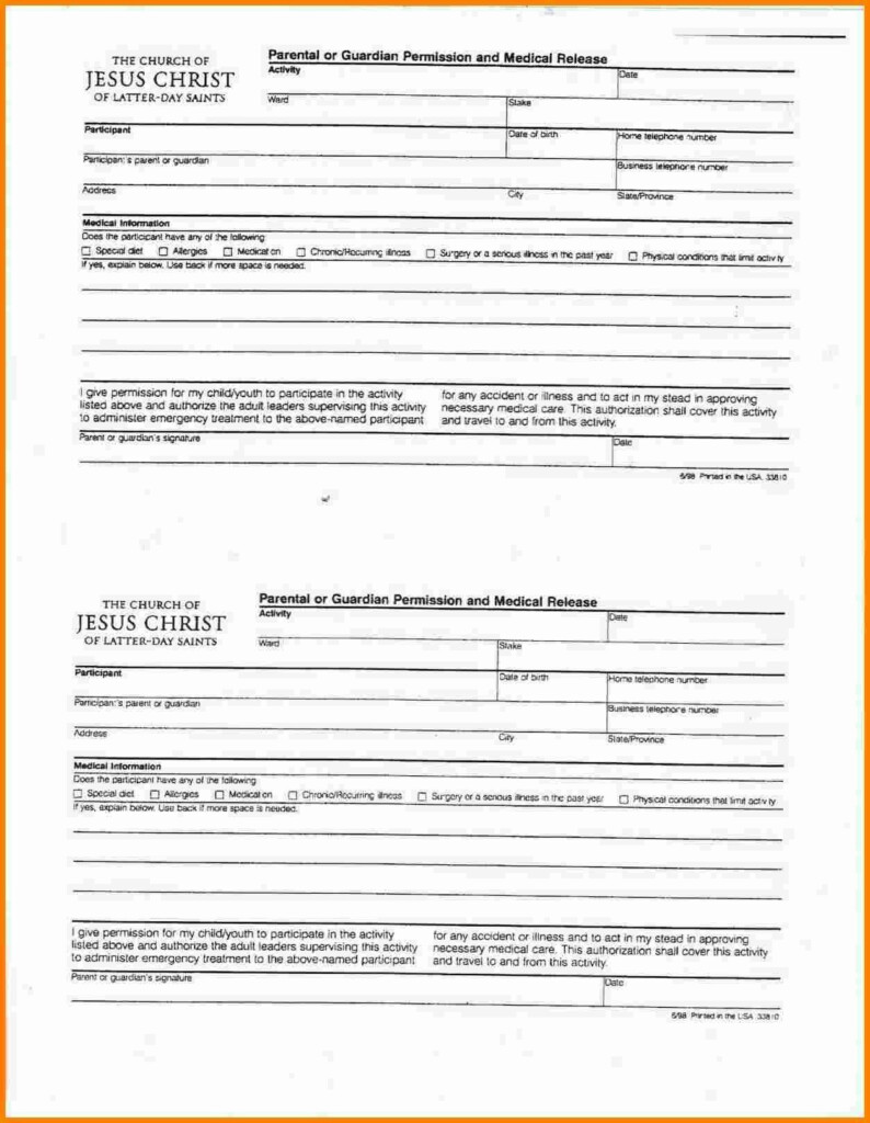 Lds Permission And Medical Release Form Fillable Printable Forms Free 