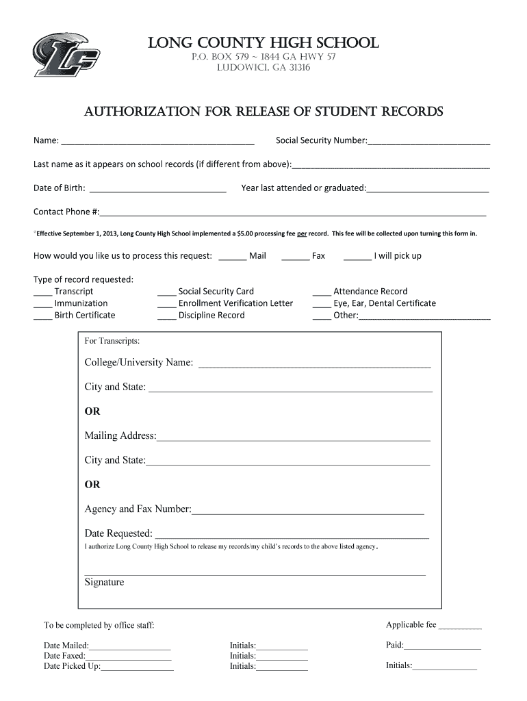 Long County School Release Records Form Fill Online Printable 