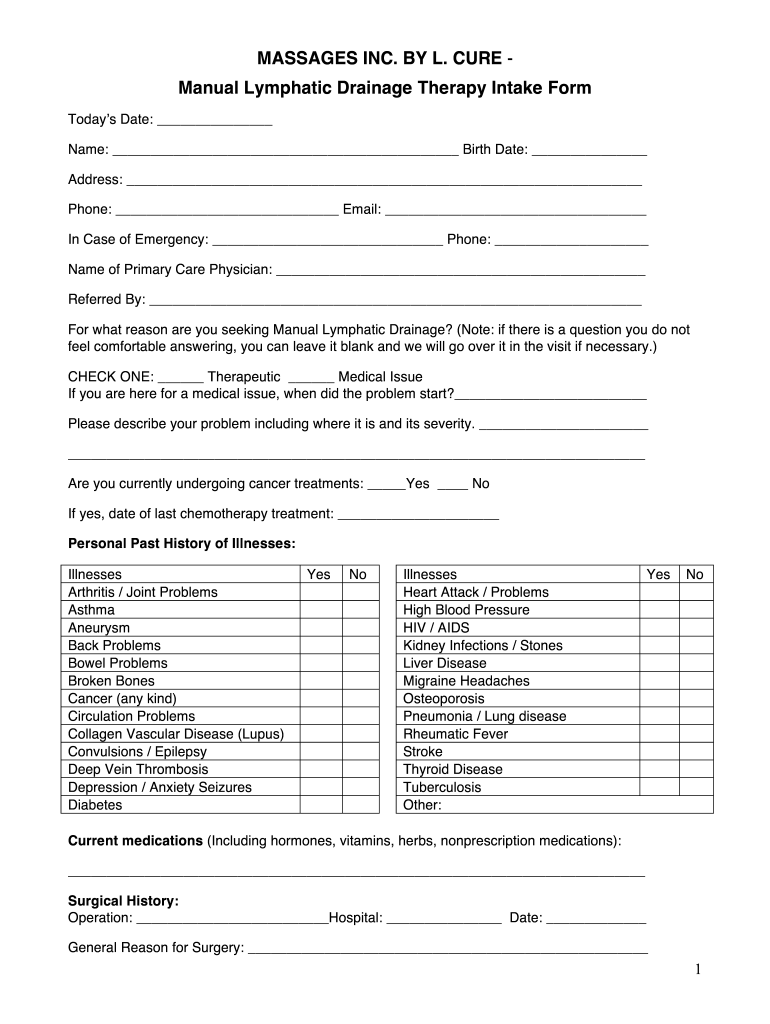 Lymphatic Drainage Consent Form Fill Out Sign Online DocHub