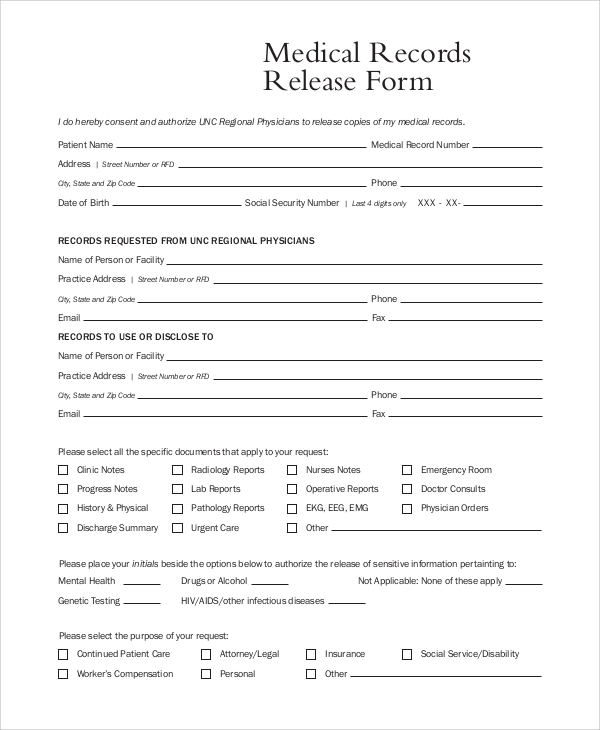 Medical Records Release Form Template Free Printable Templates