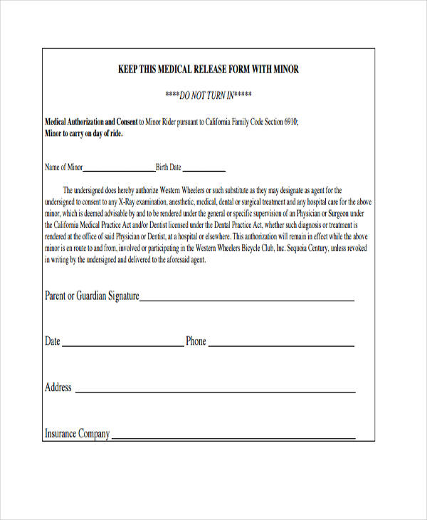 Medical Release Form For Minor Printable Printable Forms Free Online