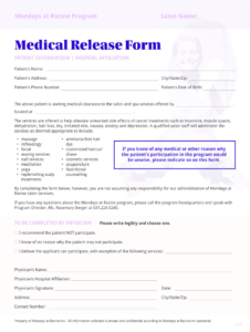 Medical Release Form Mondays At Racine Fill Out And Sign Printable