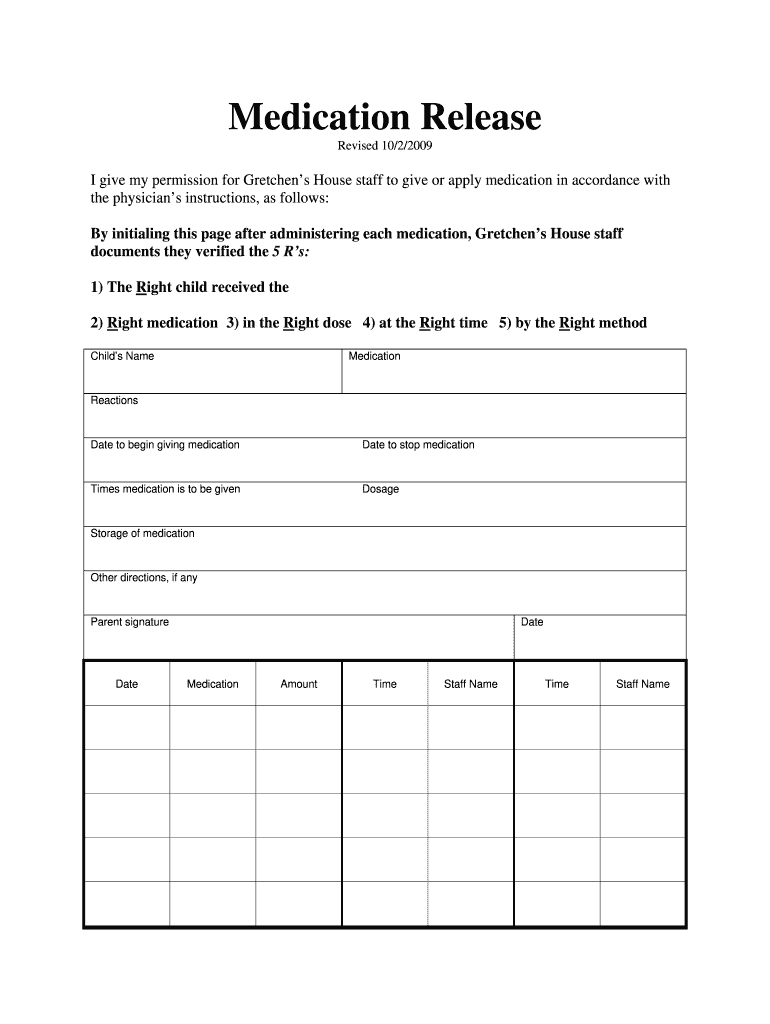 Medication Release Form Fill Online Printable Fillable Blank