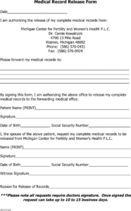 Michigan Medical Records Release Form Download Free Printable Blank