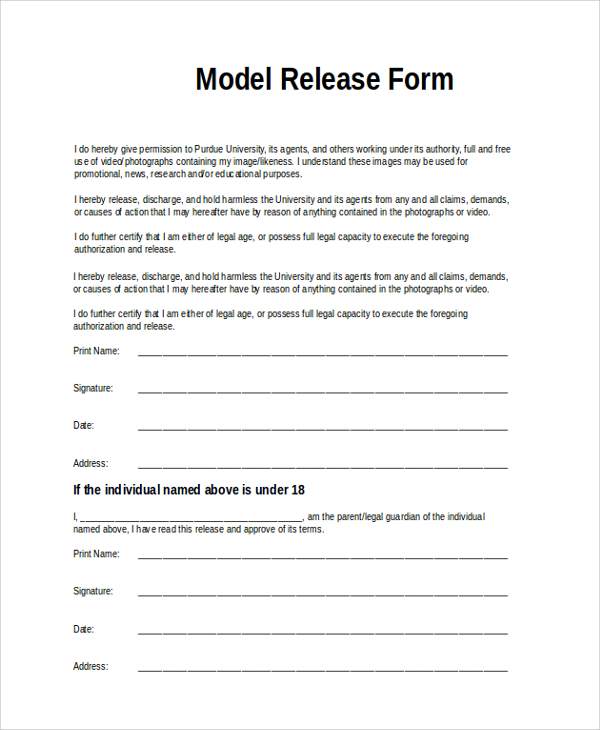 Model Release Form Template Business