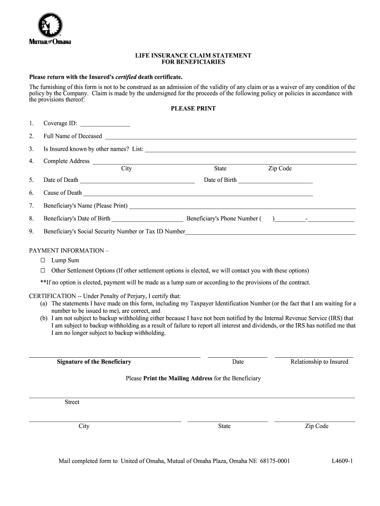 Mutual Of Omaha L4609 1 2012 2022 Fill And Sign Printable Template 