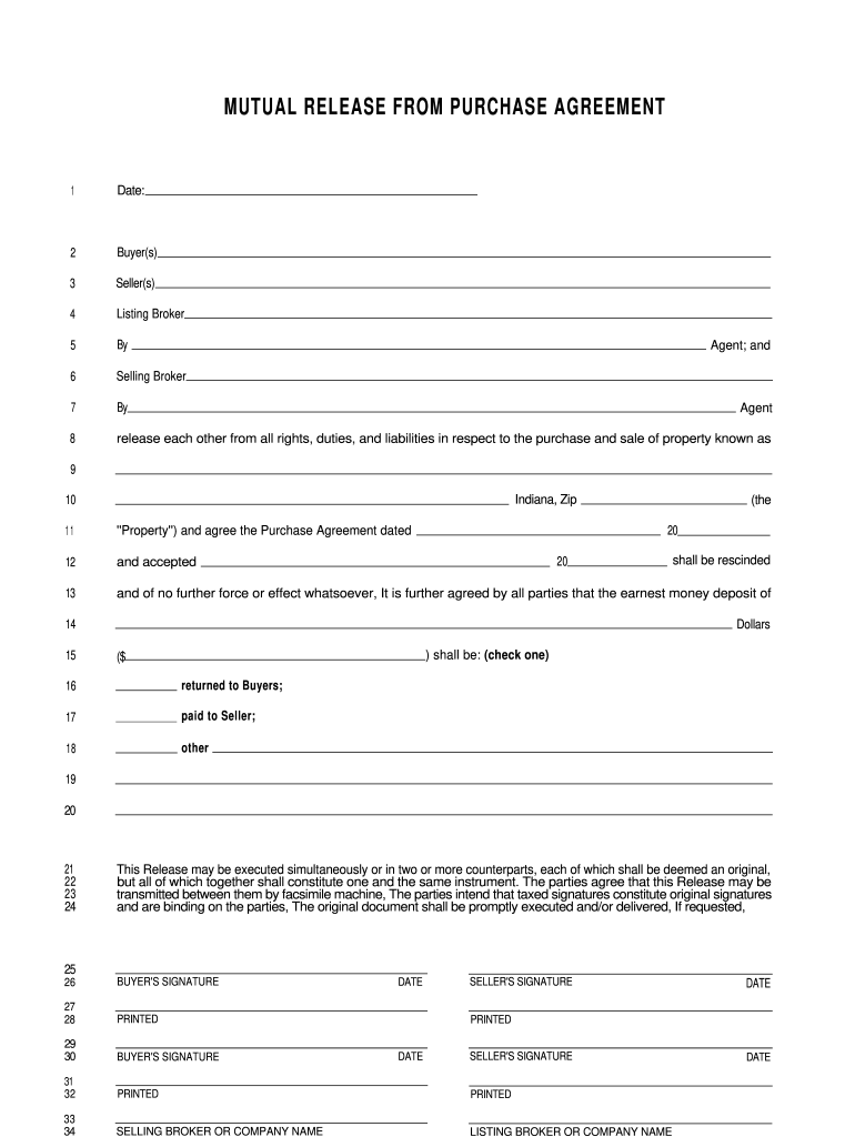 Mutual Release Agreement Template Fill Online Printable Fillable 