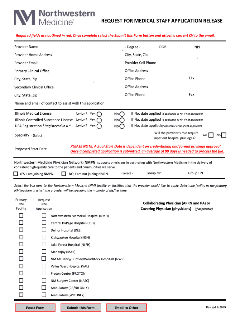 Northwestern Medicine Request For Medical Staff Application Release 