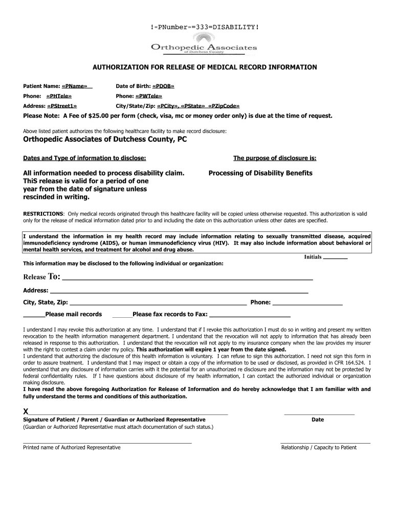 Orthopedic Associates Patient Release Form Fill Out Sign Online DocHub