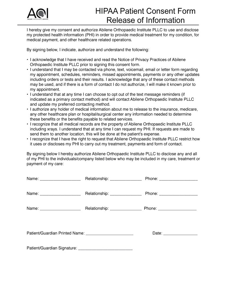 Patient Consent Release Information Form Fill Online Printable