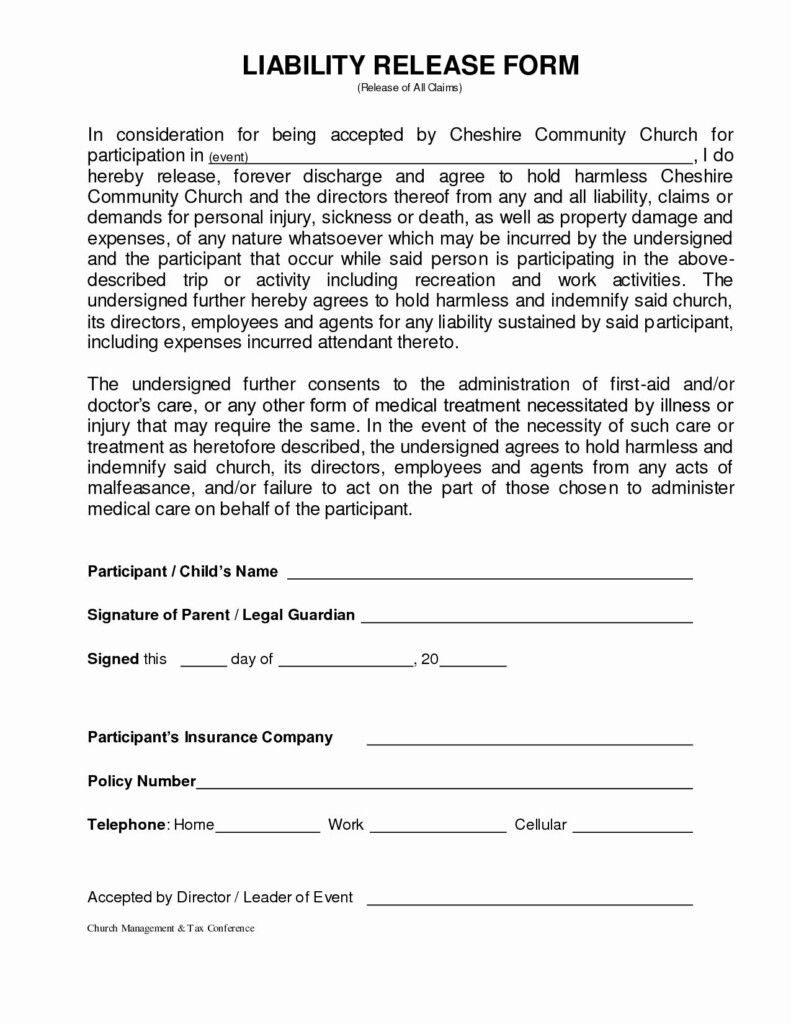 Personal Property Release Form Template New General Liability Release 