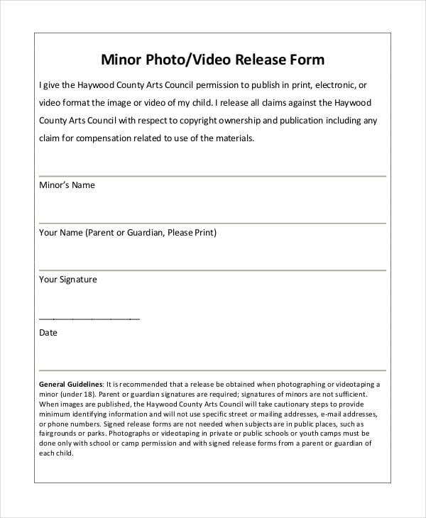 Photo Release Form Template 9 Free PDF Documents Download