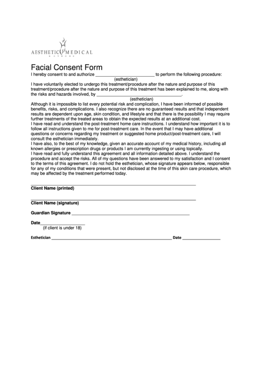 Printable Facial Consent Form Template Printable Templates