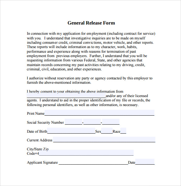 Printable Free General Release Of Information Form Template Printable 