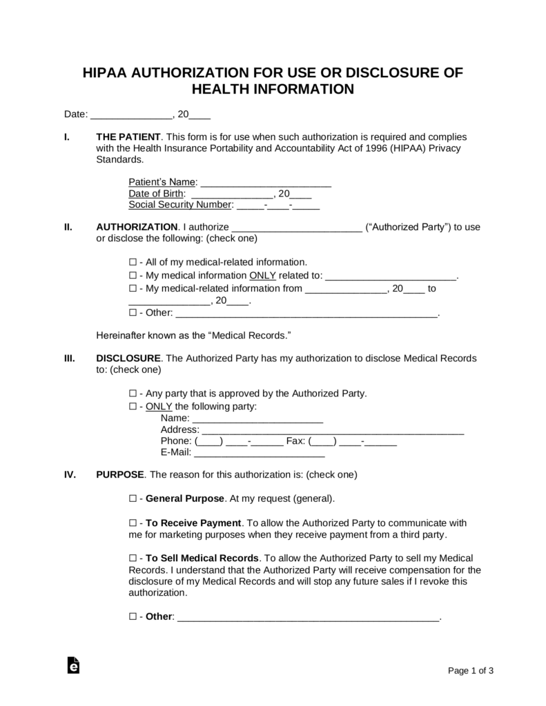 Printable Hipaa Forms TUTORE ORG Master Of Documents