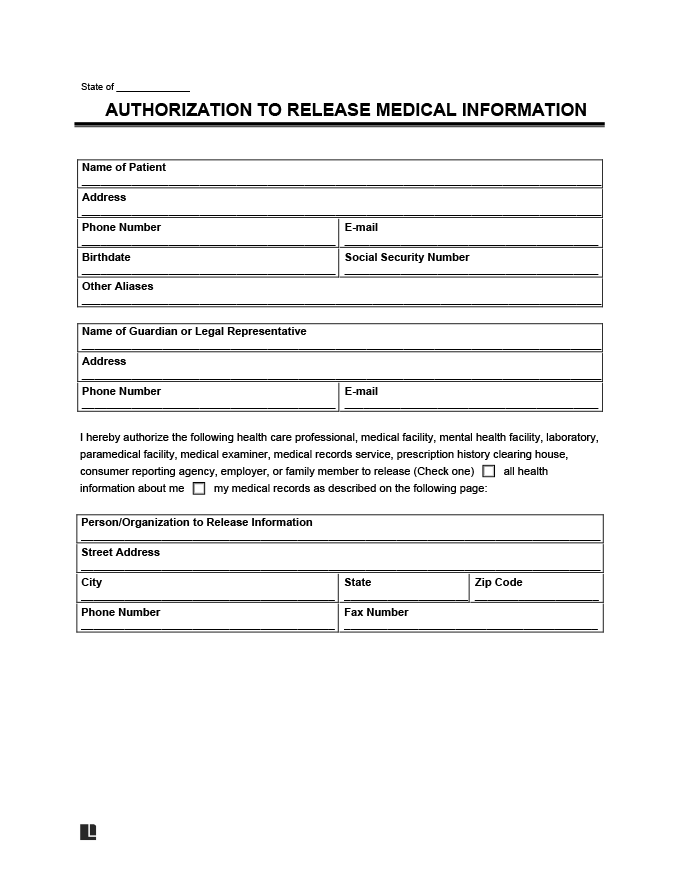 Printable Medial Records Release Form Printable Forms Free Online