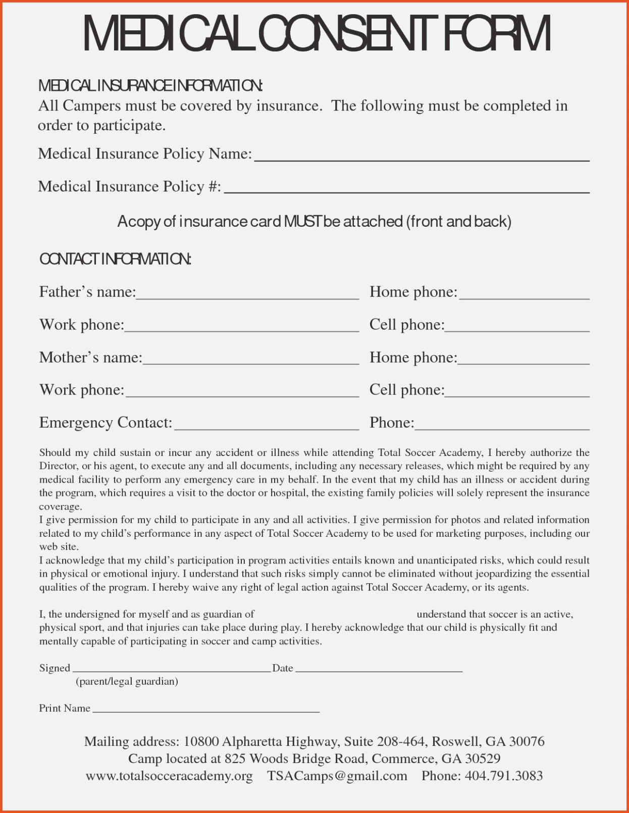 Printable Medical Release Form For Minor Traveling Without Parents