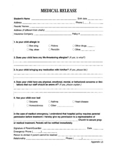 Printable Medical Release Form Template Printable Templates