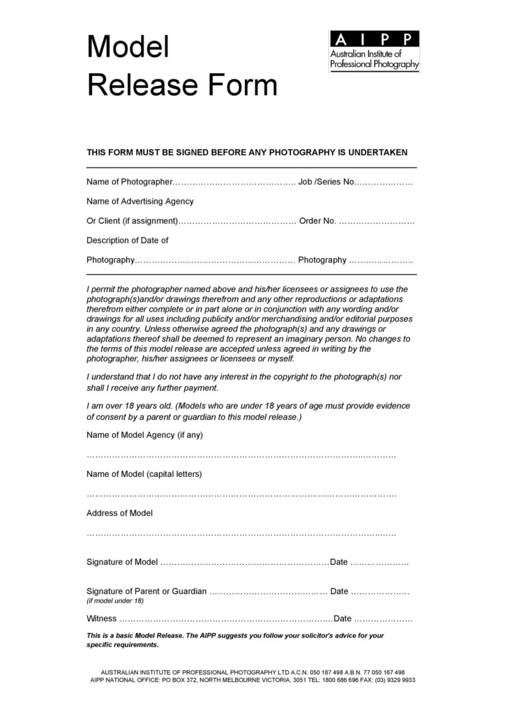 Printable Model Release Form Template Printable Templates