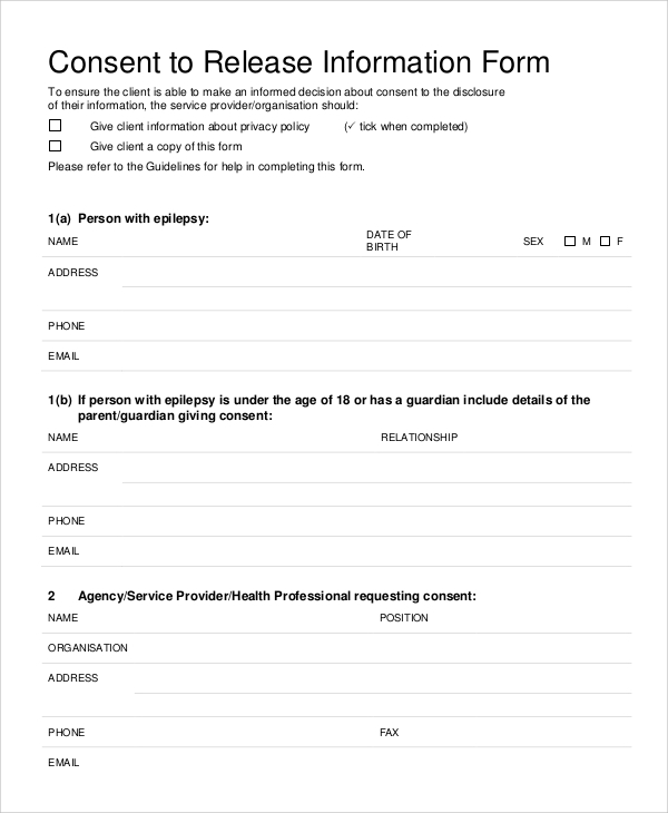 Printable Personal Information Consent Form Template Printable Forms 