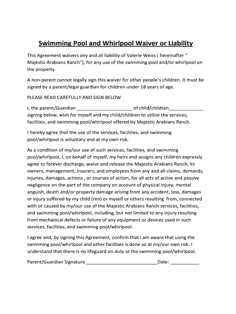 Printable Pool Waiver Form Fill Online Printable Fillable Blank