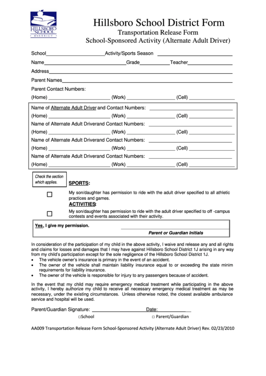 Printable Transportation Release Form Template Printable Templates