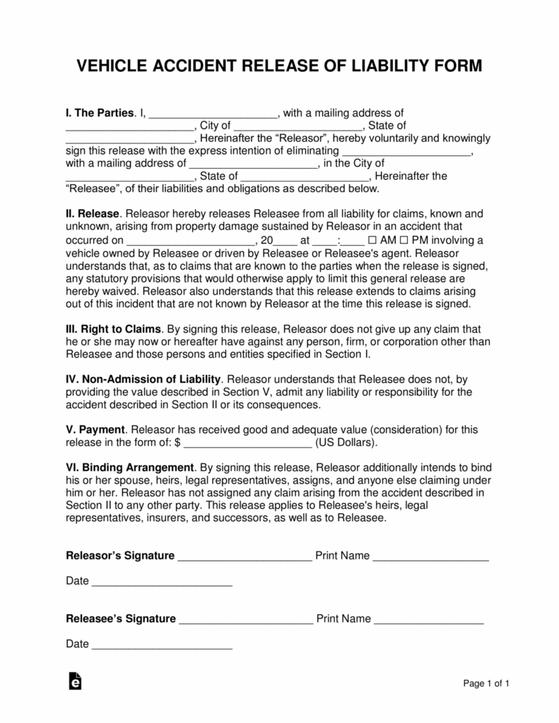 Printable Vehicle Release Form Template