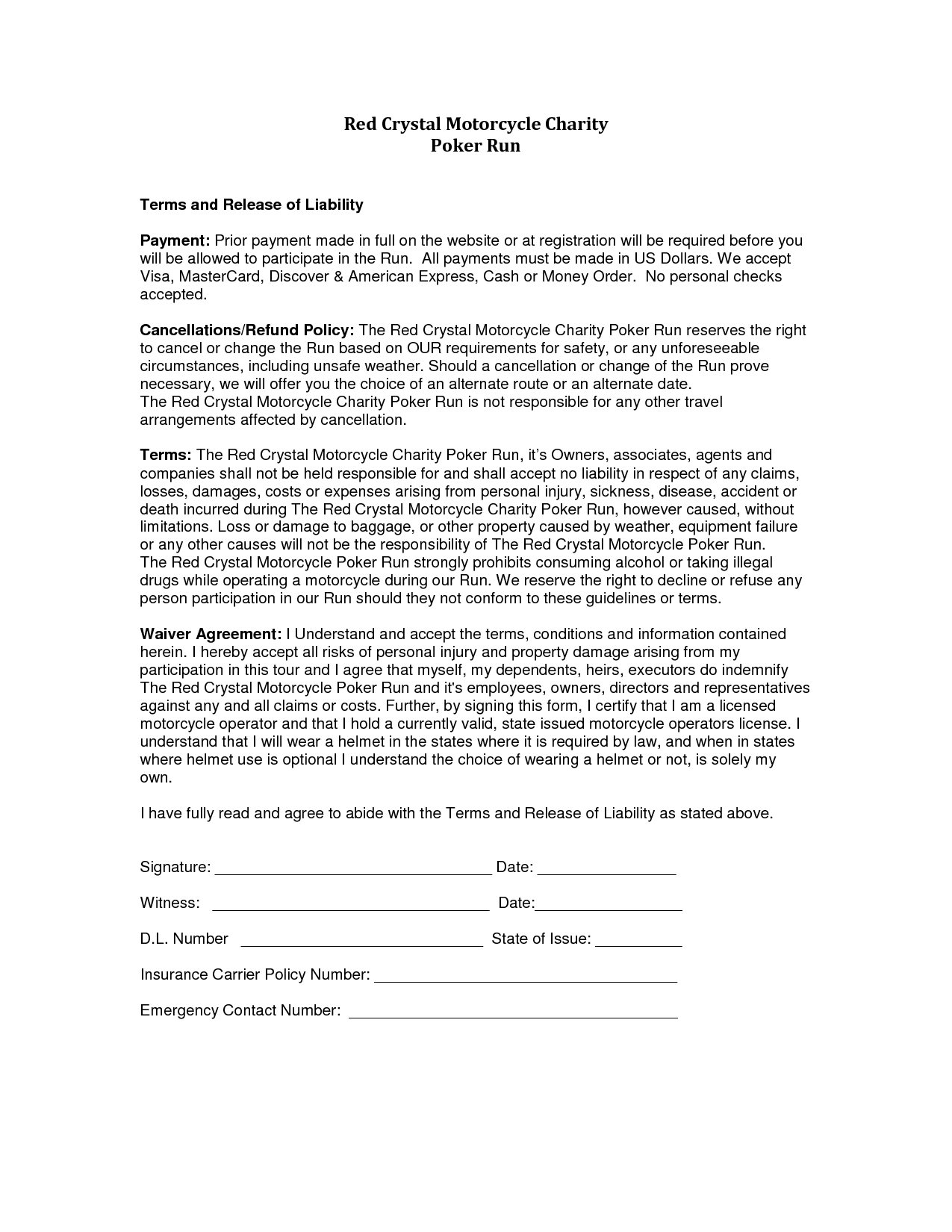 Release From Liability Form Template Free Printable Documents